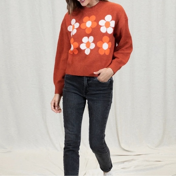 Coco‎ & Jamieson Cropped Sweater Women’s Sz M 2 tone orange with flower design - Picture 5 of 15